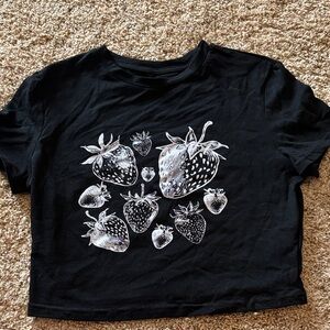 Black Strawberry Print women’s crop top